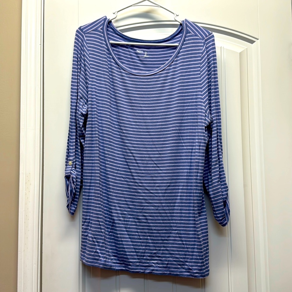 Gap Body periwinkle and lavender stripes cuffed sleeves modal fabric size L